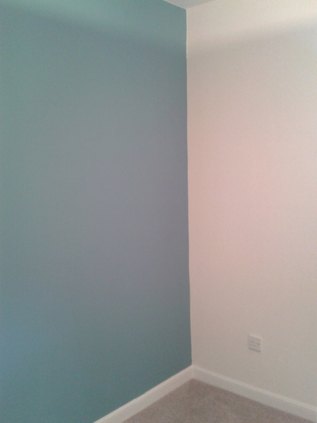 The wall, which is painted in a colour called "dark duck egg". 